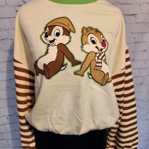 NWT Disney Park Chip n Dale Winter Christmas Fall Cream Brown Long Sleeve L